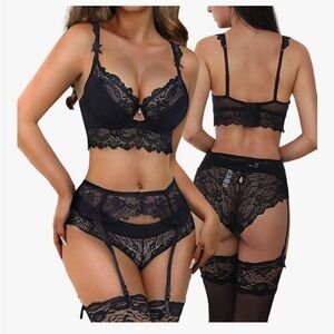 Sexy Black Lace Unlined Underwire Bra and Panty Set for Women Size 36B/Medium 🖤